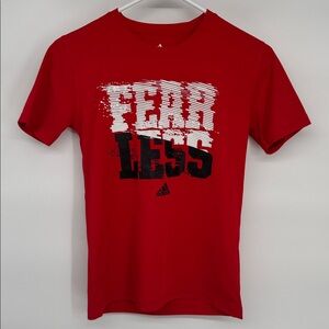 Adidas boys short sleeve red t-shirt “Fearless” size M 10/12.